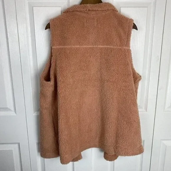 Koolaburra Ugg Sherpa Vest 1X Brushed Back Open Front Collared Fall Winter Pink - Picture 6 of 6